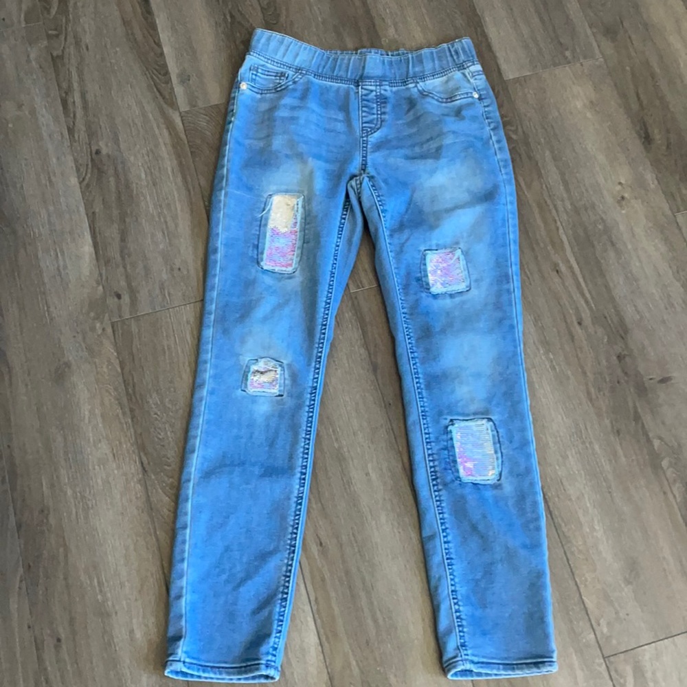 Justice embellished flippy sequence jeans